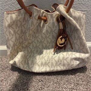 Michael Kors Cream and Brown Shoulder Bag with MK Logo